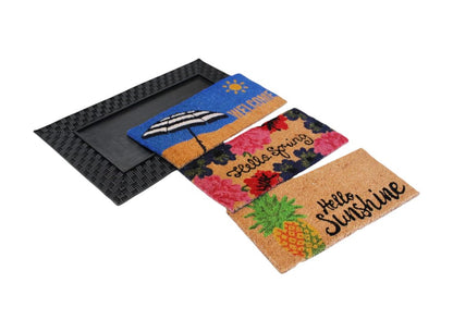 18" X 30" Brown And Black Spring Summer Outdoor Rubber And Coir Door Mat With Insert HomeRoots