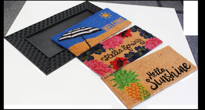 18" X 30" Brown And Black Spring Summer Outdoor Rubber And Coir Door Mat With Insert HomeRoots
