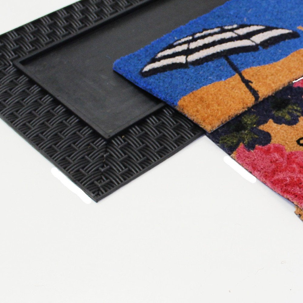 18" X 30" Brown And Black Spring Summer Outdoor Rubber And Coir Door Mat With Insert HomeRoots