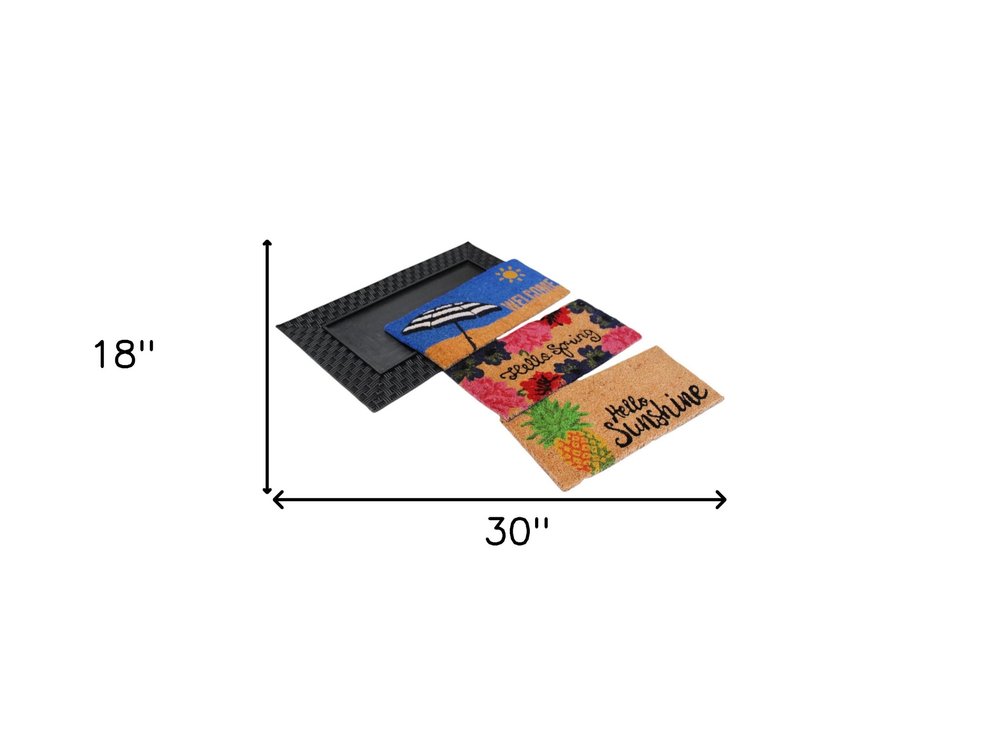 18" X 30" Brown And Black Spring Summer Outdoor Rubber And Coir Door Mat With Insert HomeRoots