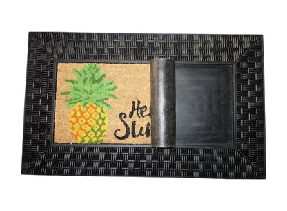 18" X 30" Brown And Black Spring Summer Outdoor Rubber And Coir Door Mat With Insert HomeRoots