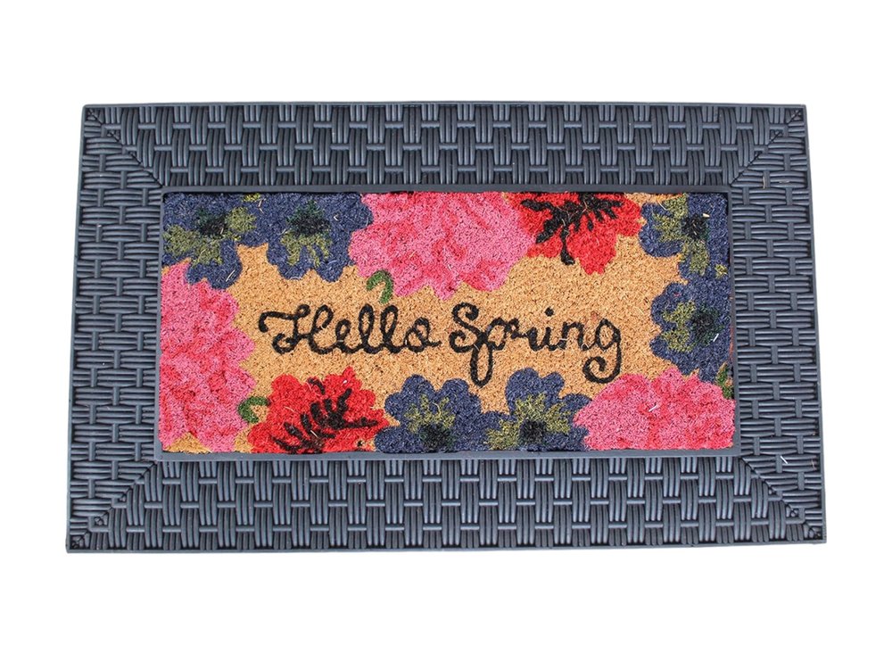 18" X 30" Brown And Black Spring Summer Outdoor Rubber And Coir Door Mat With Insert HomeRoots
