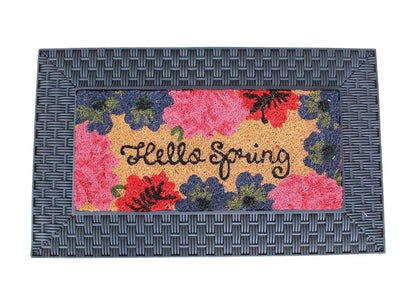 18" X 30" Brown And Black Spring Summer Outdoor Rubber And Coir Door Mat With Insert HomeRoots