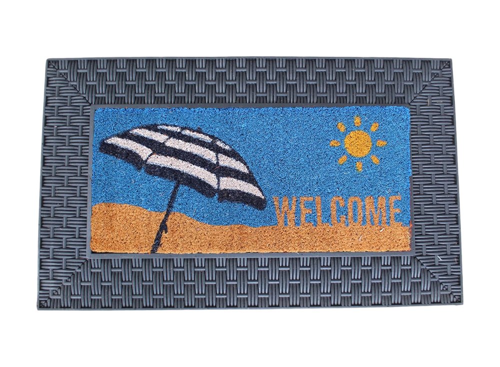 18" X 30" Brown And Black Spring Summer Outdoor Rubber And Coir Door Mat With Insert HomeRoots