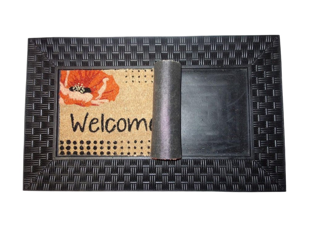 18" X 30" Brown And Red Christmas Holiday Merry Christmas Outdoor Rubber And Coir Door Mat With Insert HomeRoots
