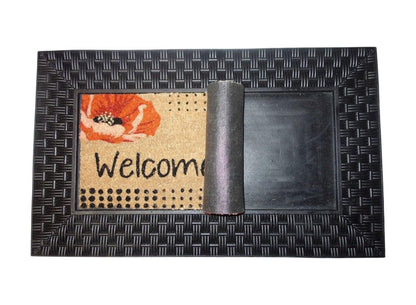 18" X 30" Brown And Red Christmas Holiday Merry Christmas Outdoor Rubber And Coir Door Mat With Insert HomeRoots