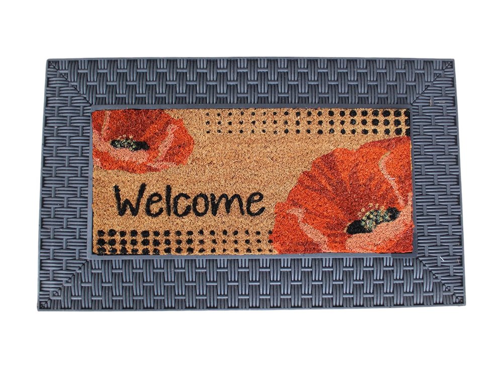 18" X 30" Brown And Red Christmas Holiday Merry Christmas Outdoor Rubber And Coir Door Mat With Insert HomeRoots