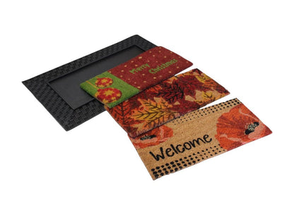 18" X 30" Brown And Red Christmas Holiday Merry Christmas Outdoor Rubber And Coir Door Mat With Insert HomeRoots