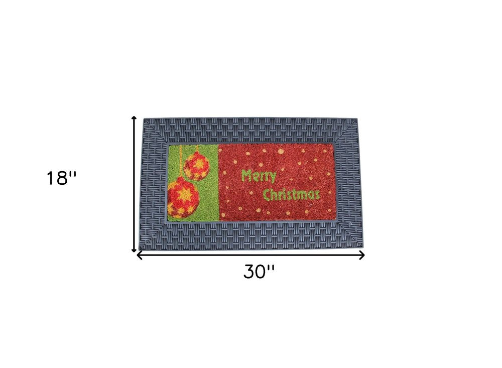 18" X 30" Brown And Red Christmas Holiday Merry Christmas Outdoor Rubber And Coir Door Mat With Insert HomeRoots