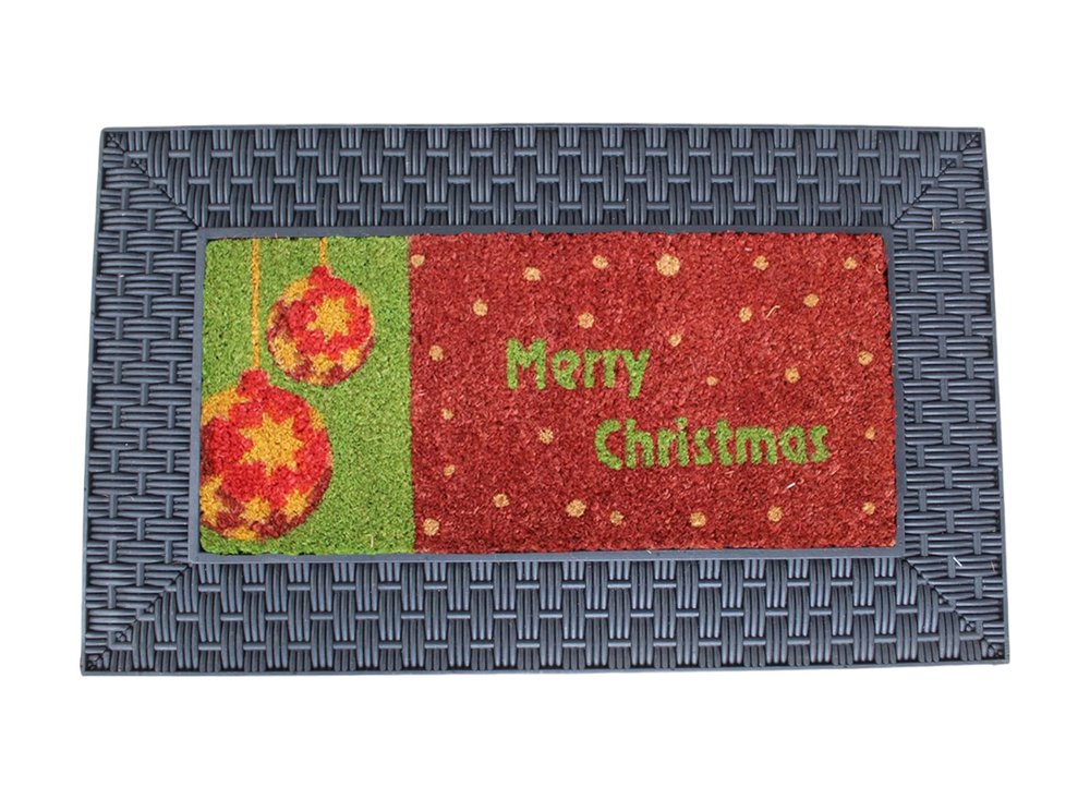 18" X 30" Brown And Red Christmas Holiday Merry Christmas Outdoor Rubber And Coir Door Mat With Insert HomeRoots