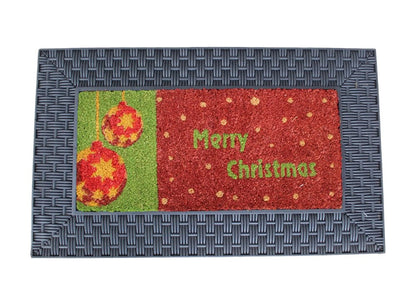 18" X 30" Brown And Red Christmas Holiday Merry Christmas Outdoor Rubber And Coir Door Mat With Insert HomeRoots