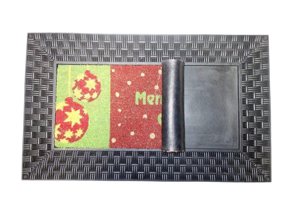 18" X 30" Brown And Red Christmas Holiday Merry Christmas Outdoor Rubber And Coir Door Mat With Insert HomeRoots