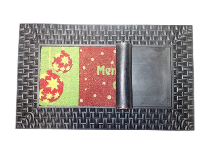 18" X 30" Brown And Red Christmas Holiday Merry Christmas Outdoor Rubber And Coir Door Mat With Insert HomeRoots