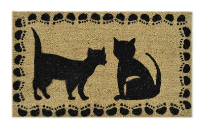 18" X 30" Beige and Black Coir Cat Outdoor Door Mat HomeRoots