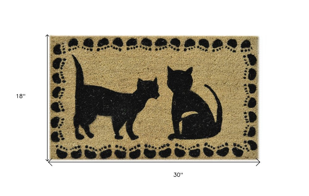 18" X 30" Beige and Black Coir Cat Outdoor Door Mat HomeRoots