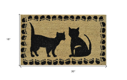 18" X 30" Beige and Black Coir Cat Outdoor Door Mat HomeRoots