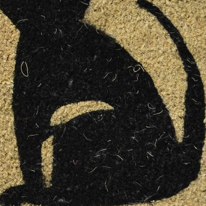 18" X 30" Beige and Black Coir Cat Outdoor Door Mat HomeRoots