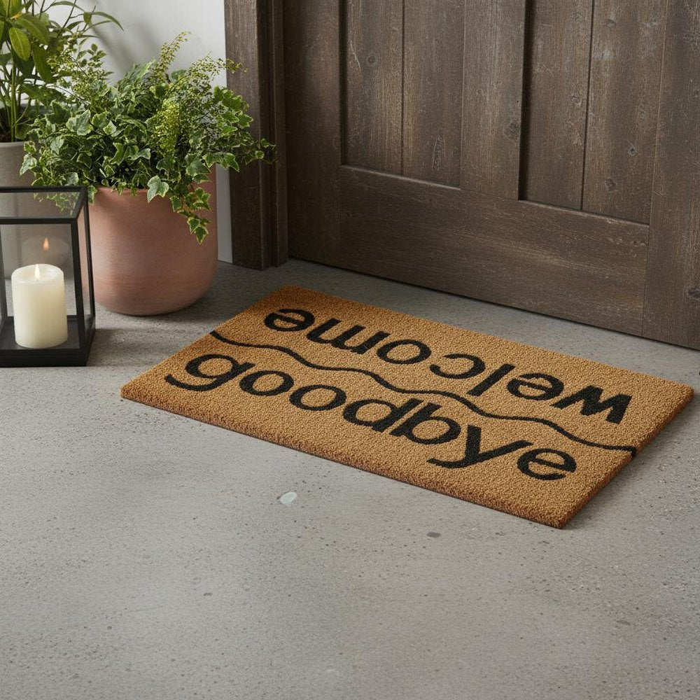 18" X 30" Brown and Black Coir Welcome Good Bye Outdoor Door Mat HomeRoots