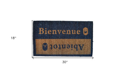 18" X 30" Brown and Blue Coir Bienvenue Abientot Outdoor Door Mat HomeRoots