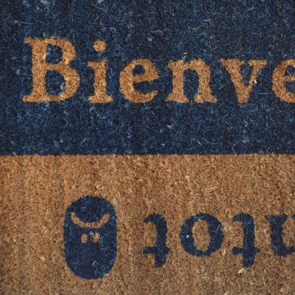 18" X 30" Brown and Blue Coir Bienvenue Abientot Outdoor Door Mat HomeRoots