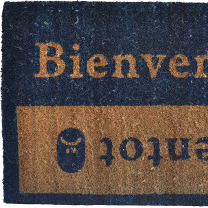 18" X 30" Brown and Blue Coir Bienvenue Abientot Outdoor Door Mat HomeRoots