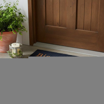18" X 30" Brown and Blue Coir Bienvenue Abientot Outdoor Door Mat HomeRoots