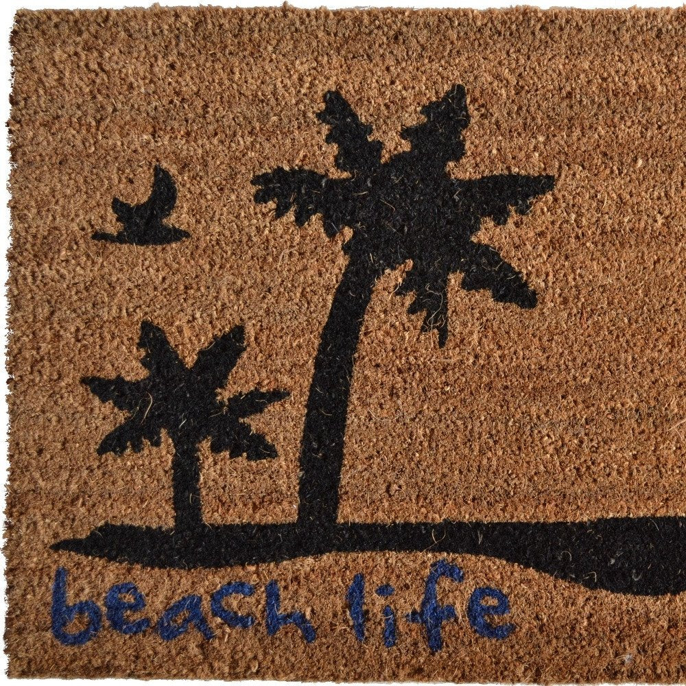 18" X 30" Brown and Black Coir Tropical Beach Life Outdoor Door Mat HomeRoots