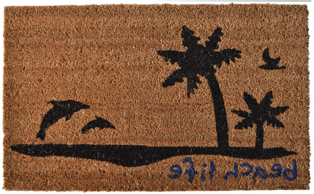 18" X 30" Brown and Black Coir Tropical Beach Life Outdoor Door Mat HomeRoots
