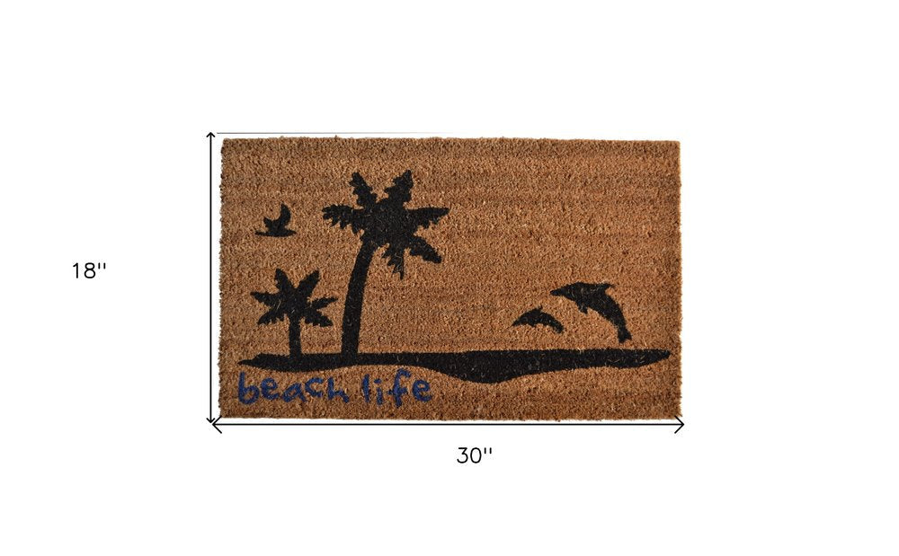 18" X 30" Brown and Black Coir Tropical Beach Life Outdoor Door Mat HomeRoots