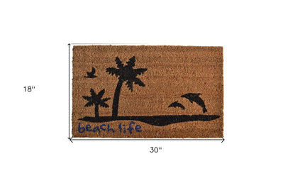 18" X 30" Brown and Black Coir Tropical Beach Life Outdoor Door Mat HomeRoots