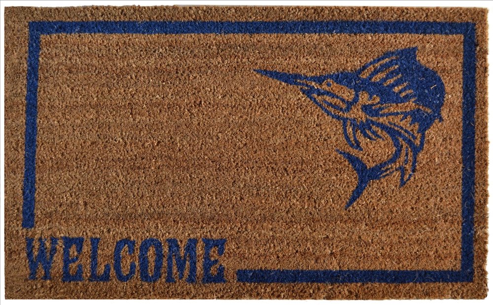 18" X 30" Brown and Black Coir Swordfish Welcome Outdoor Door Mat HomeRoots