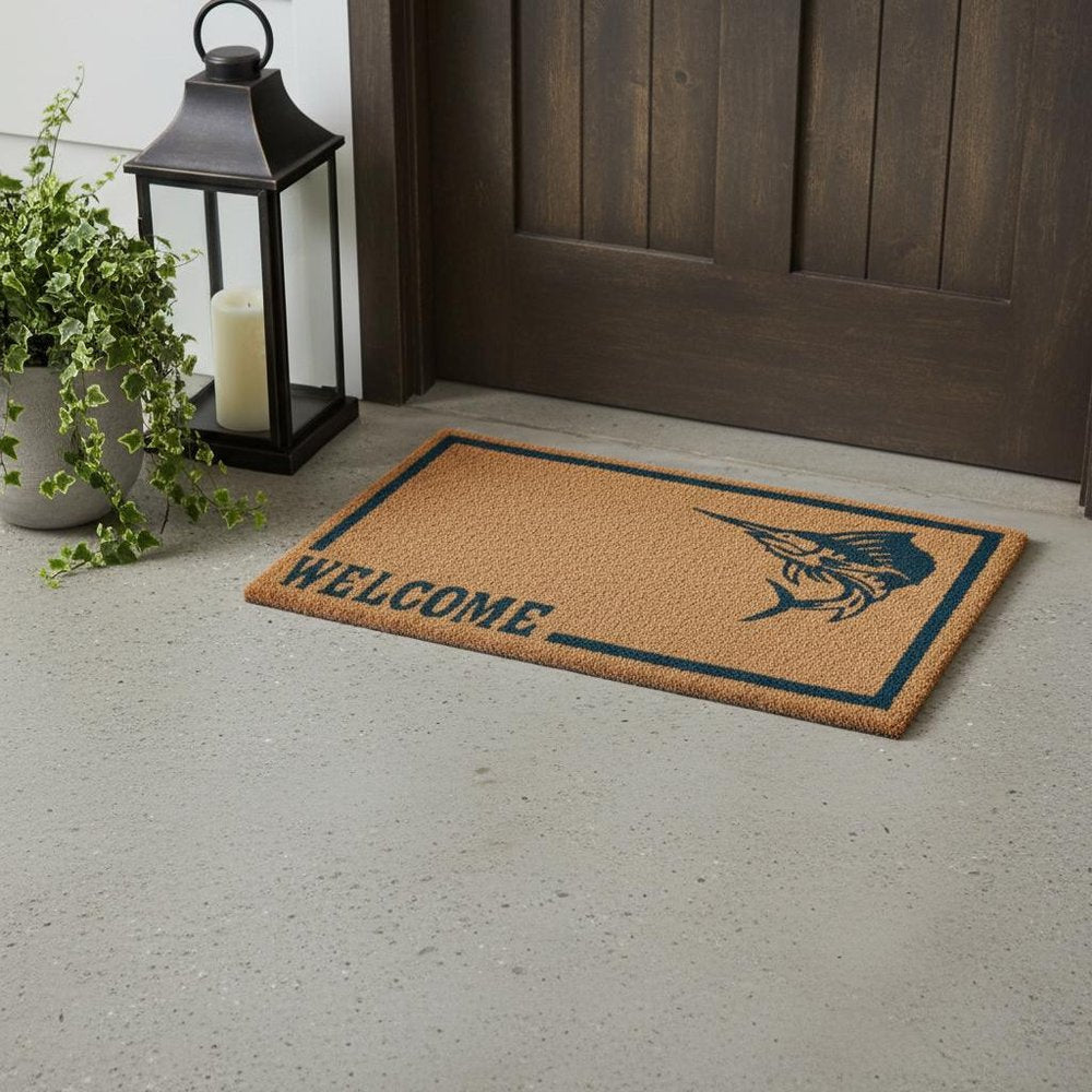 18" X 30" Brown and Black Coir Swordfish Welcome Outdoor Door Mat HomeRoots