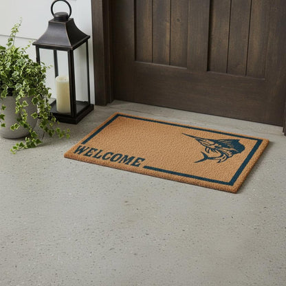 18" X 30" Brown and Black Coir Swordfish Welcome Outdoor Door Mat HomeRoots