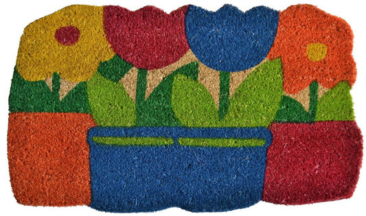 18" X 30" Blue and Red Coir Floral Outdoor Door Mat HomeRoots