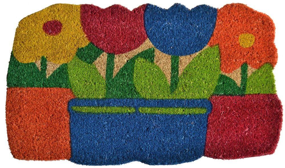 18" X 30" Blue and Red Coir Floral Outdoor Door Mat HomeRoots