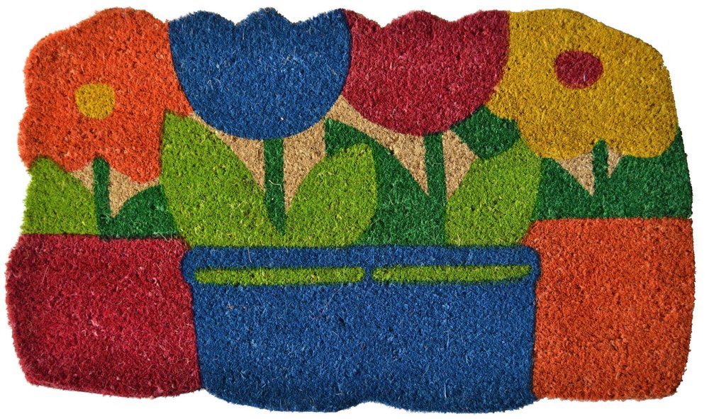 18" X 30" Blue and Red Coir Floral Outdoor Door Mat HomeRoots