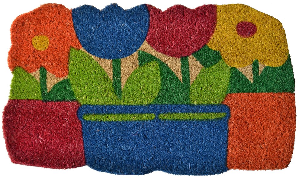 18" X 30" Blue and Red Coir Floral Outdoor Door Mat HomeRoots