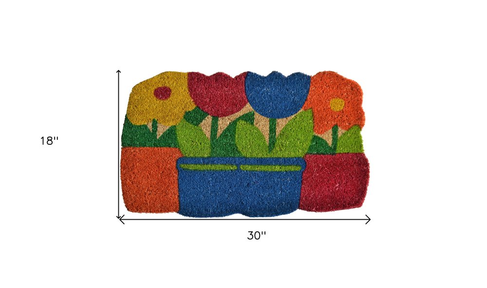18" X 30" Blue and Red Coir Floral Outdoor Door Mat HomeRoots