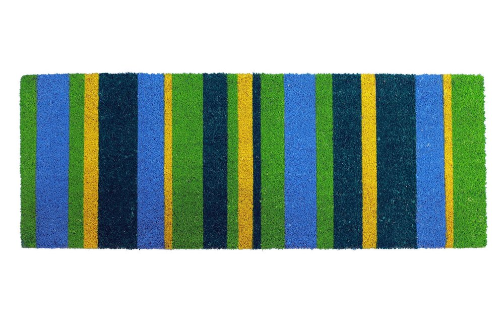 18" X 48" Green and Black Coir Striped Outdoor Door Mat HomeRoots