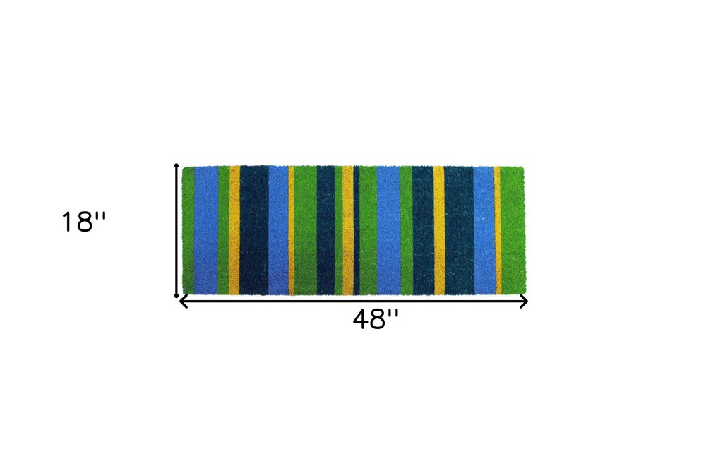 18" X 48" Green and Black Coir Striped Outdoor Door Mat HomeRoots