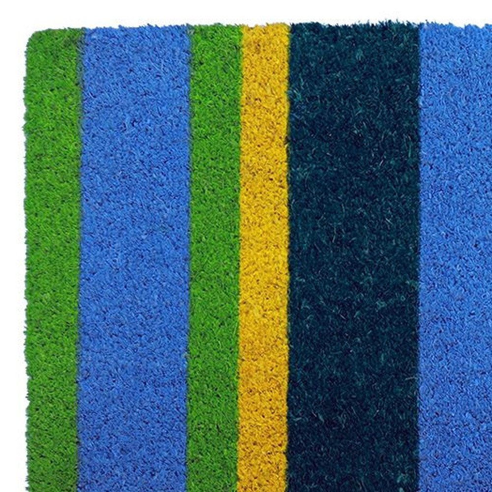 18" X 48" Green and Black Coir Striped Outdoor Door Mat HomeRoots