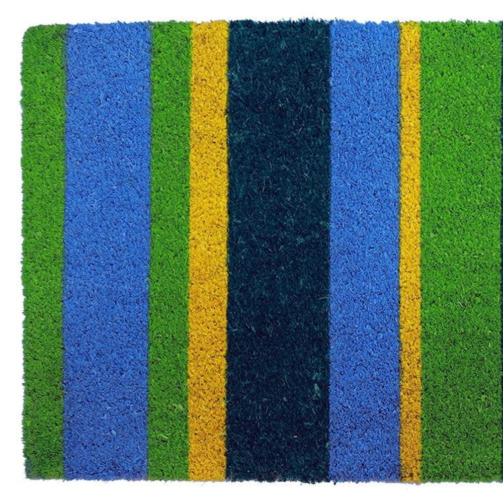 18" X 48" Green and Black Coir Striped Outdoor Door Mat HomeRoots