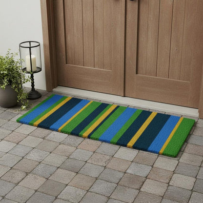 18" X 48" Green and Black Coir Striped Outdoor Door Mat HomeRoots