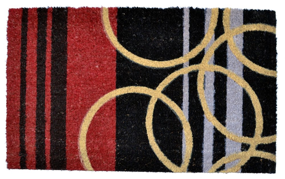 18" X 30" Black and Red Coir Striped Outdoor Door Mat HomeRoots