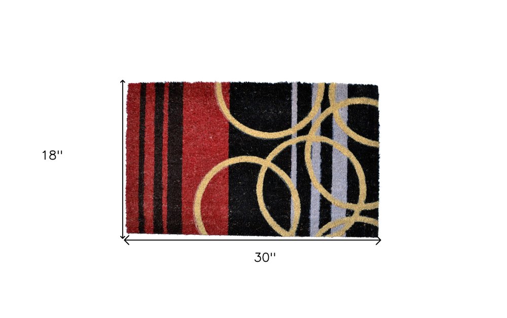 18" X 30" Black and Red Coir Striped Outdoor Door Mat HomeRoots