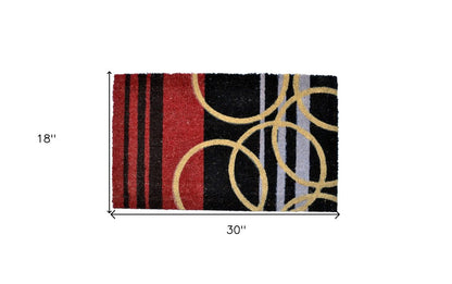 18" X 30" Black and Red Coir Striped Outdoor Door Mat HomeRoots