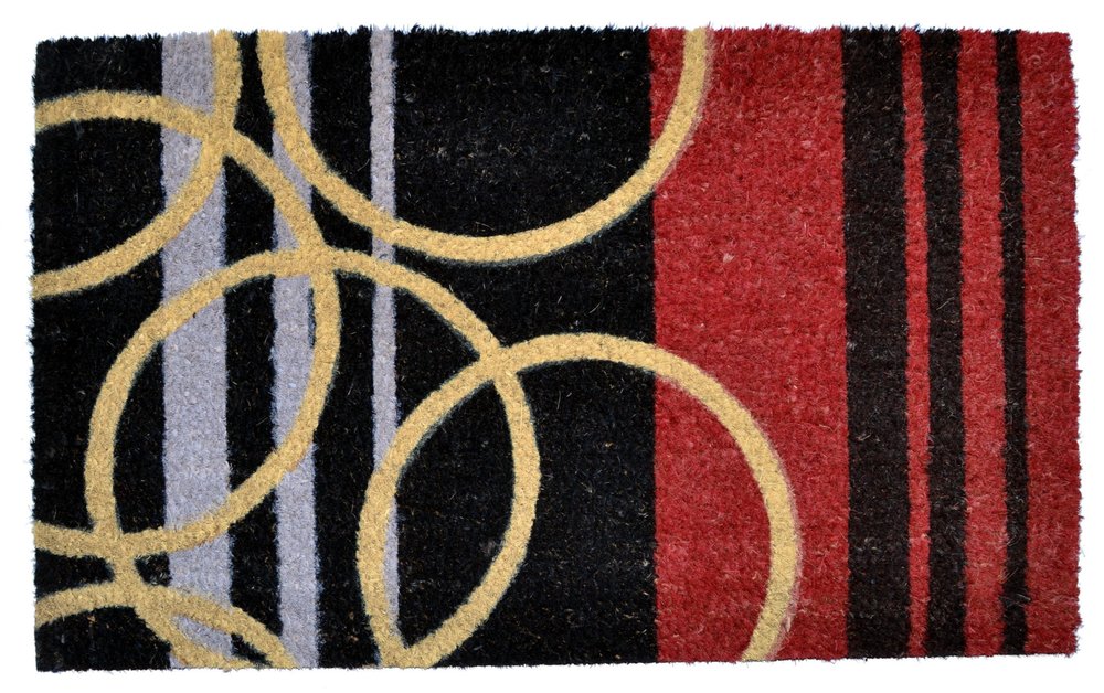 18" X 30" Black and Red Coir Striped Outdoor Door Mat HomeRoots