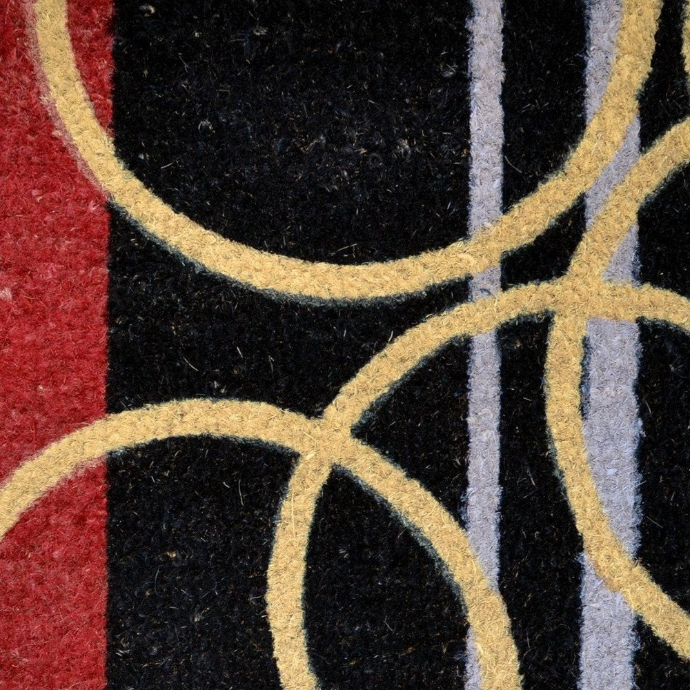 18" X 30" Black and Red Coir Striped Outdoor Door Mat HomeRoots