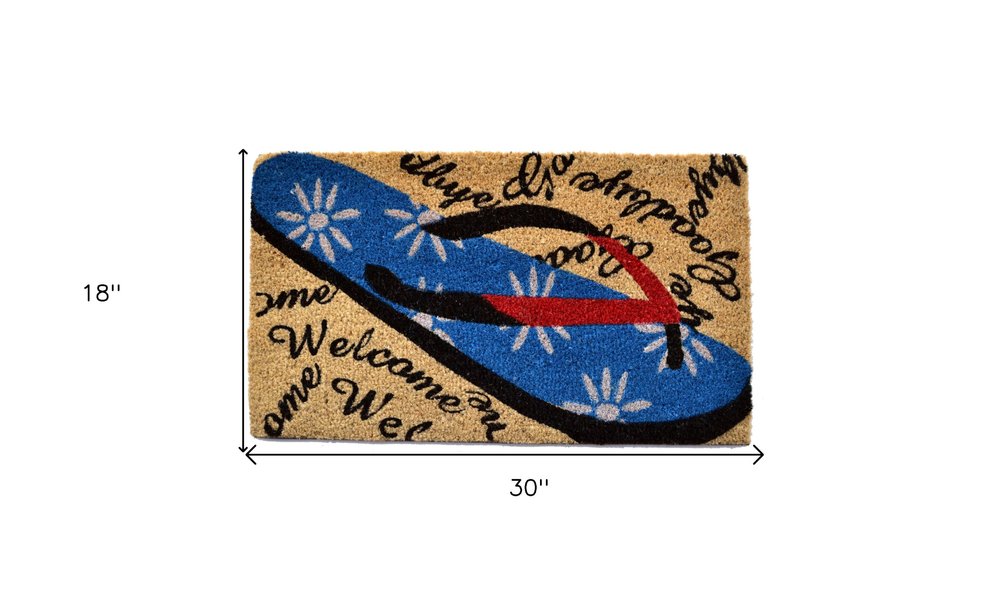 18" X 30" Red White and Blue Coir Flip Flop Welcome Outdoor Door Mat HomeRoots