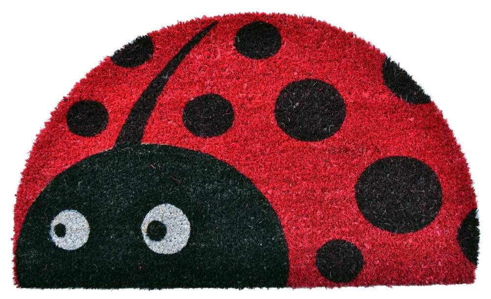 18" X 30" Black and Red Coir Ladybug Outdoor Semi Circle Door Mat HomeRoots